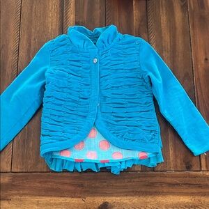 Girls Mustard Pie Blue Ruffled Jacket with Polka Dot Lining 2T NWOT